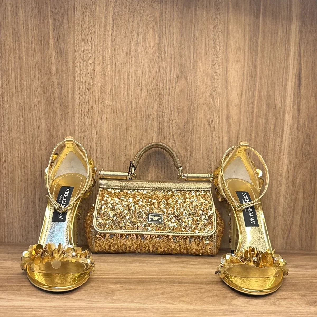 Dolce and Gabbana sequin sandals with matching sequin sicily