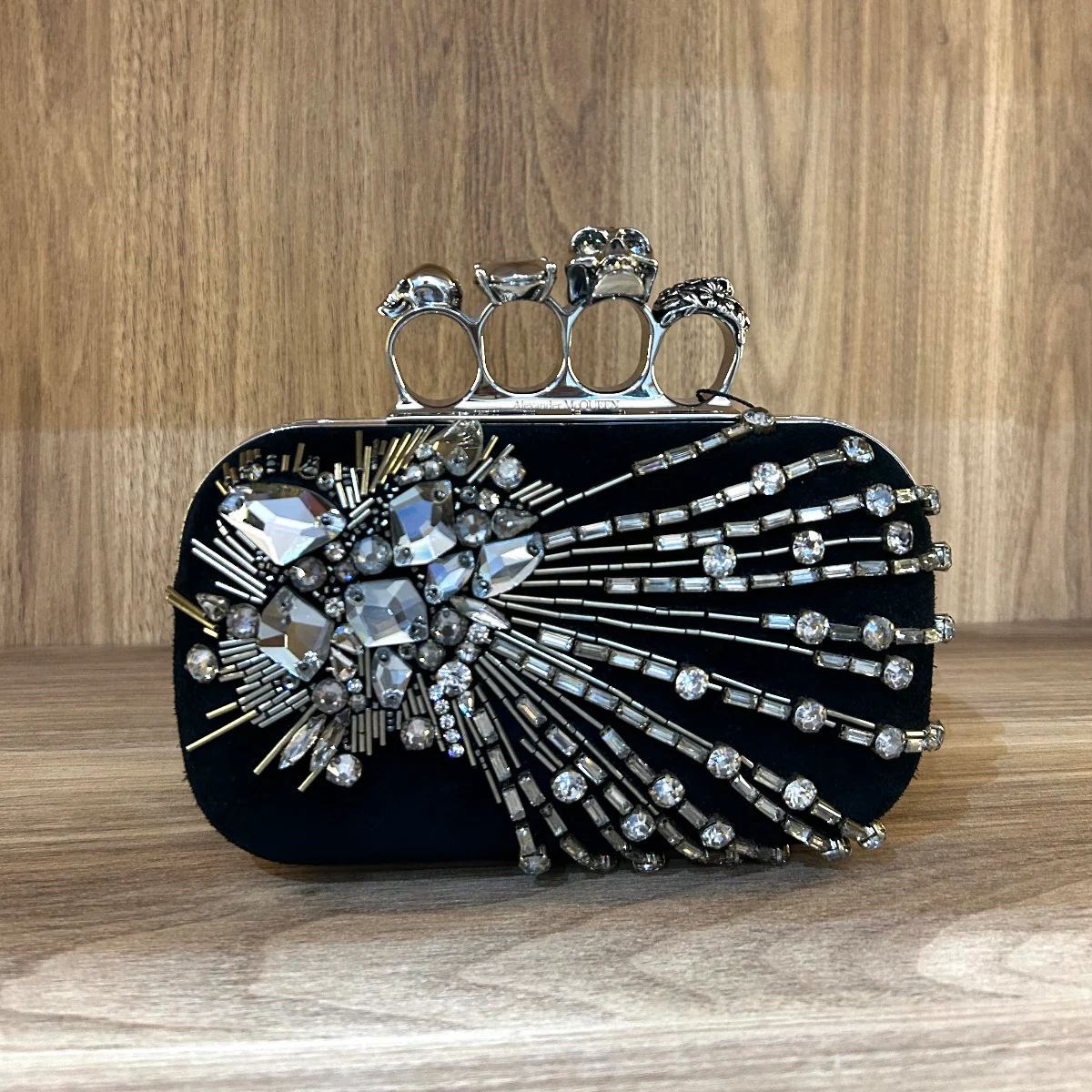 Alexander mcqueen skull four ring velvet embellished clutch
