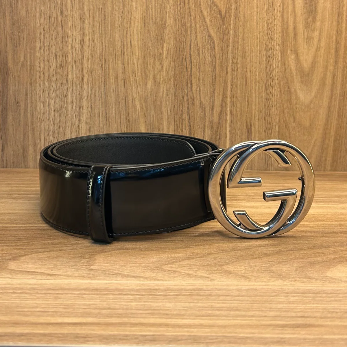 Interlocking G buckle belt patent leather