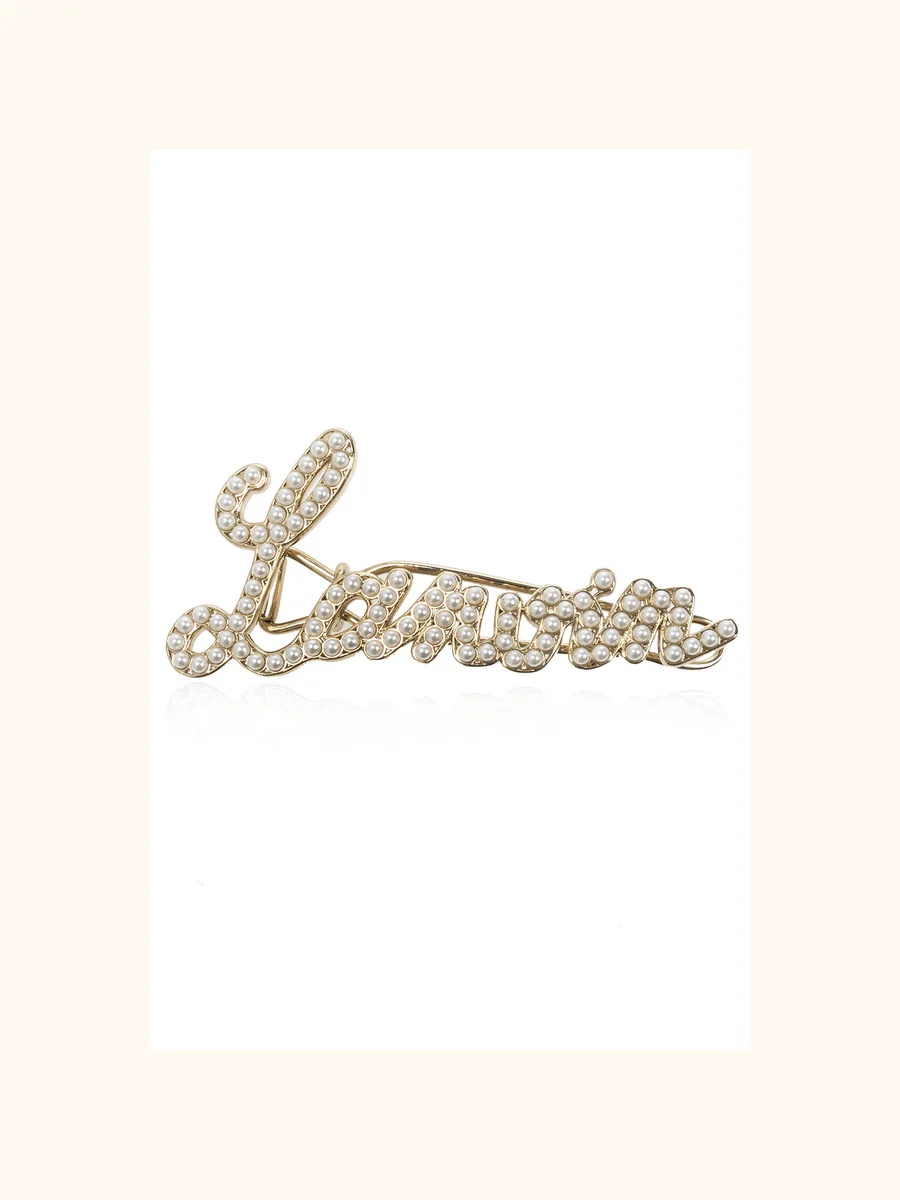 Lanvin pearl-embellished logo hairclip made of brass