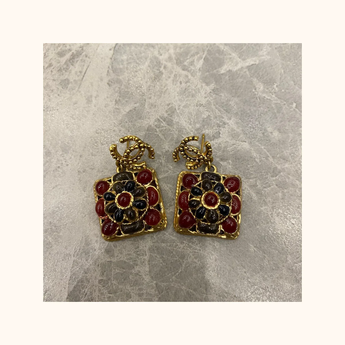 square Gripoix earrings